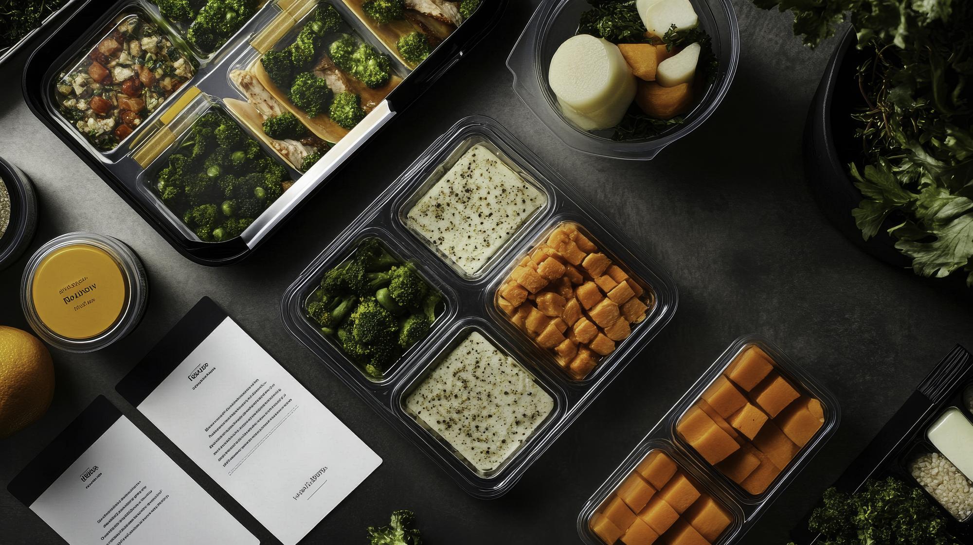 Boxes with meal kits and tech labels